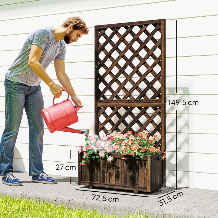 Floreira com Treliça de Madeira Maciça Caixa de Plantio com Suporte para Plantas Trepadeiras para Cultivo de Plantas Flores 72,5x31,5x149,5 cm Marrom