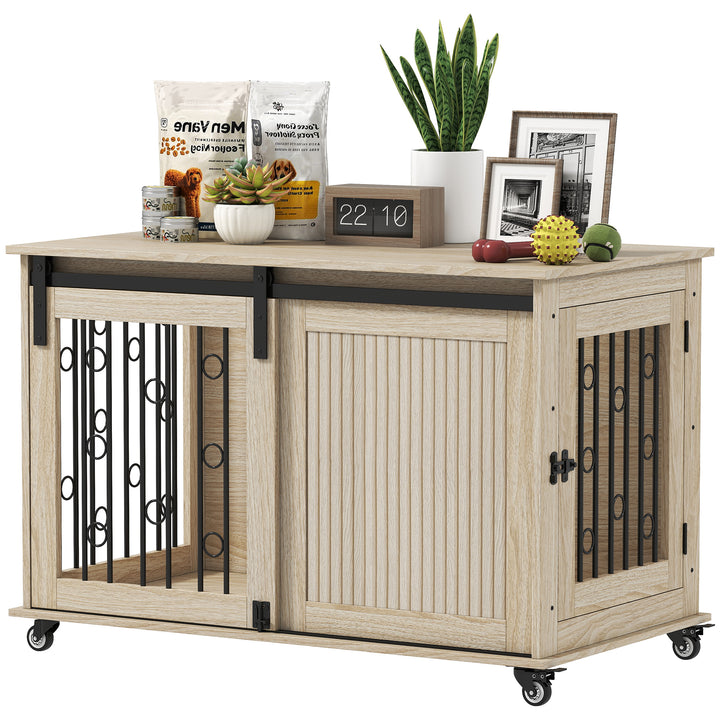 Móvel Gaiola para Cães com Rodas Mesa Auxiliar Casa para Animais Moderna com 2 Portas com Fecho para Cães Médios e Grandes 100x56x65 cm Carvalho