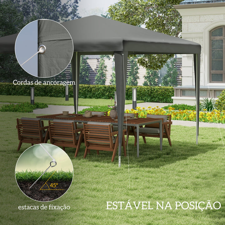 Tenda Desmontável 3x3 m Tendade Jardim com 4 Orifícios de Drenagem e Estrutura de Aço Anti-UV para Terraço Pátio ou Exterior Cinzento