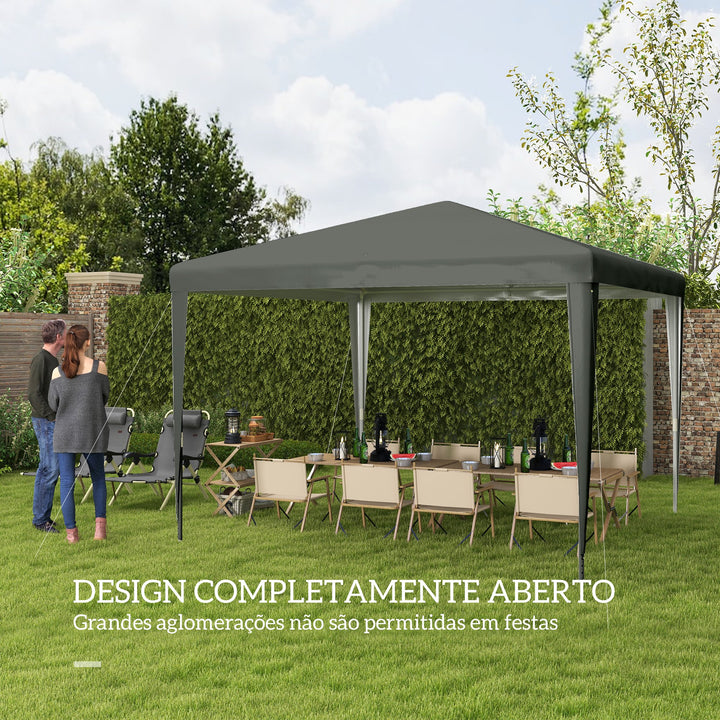 Tenda Desmontável 3x3 m Tendade Jardim com 4 Orifícios de Drenagem e Estrutura de Aço Anti-UV para Terraço Pátio ou Exterior Cinzento