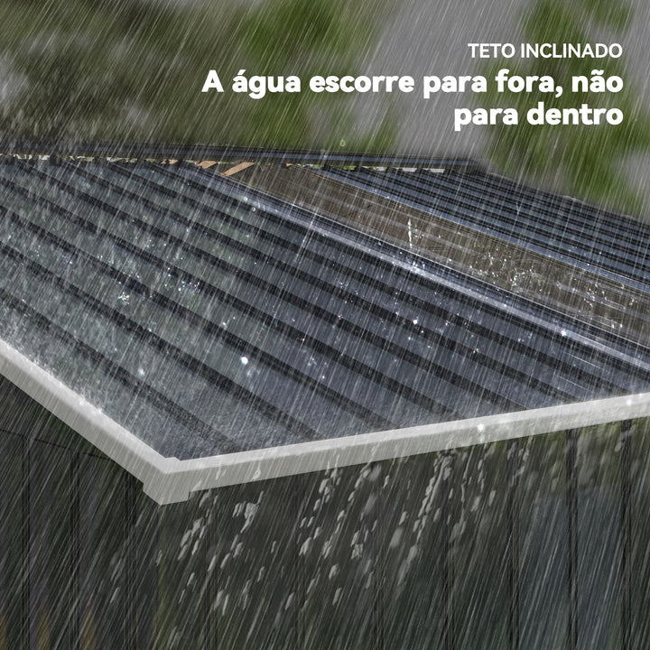 Abrigo de Jardim Exterior 4,9 m² 277x195x192 cm Abrigo de Jardim Metálico com Telhado de Fibra de Vidro Portas Deslizantes Base Reforçada (Chão NÃO Incluído) e Janelas Cinzento Escuro