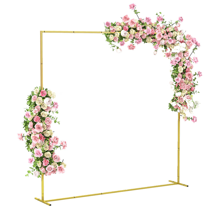 Arco de Jardim para Rosas em Metal 200x200 cm Arco de Casamento Quadrado com Estacas em Forma de U Resistente às Intempéries para Plantas Trepadeiras Decoração de Pátio e Terraço Dourado