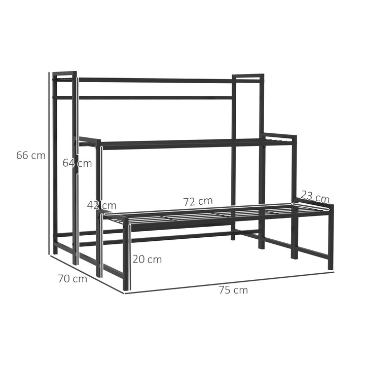 Suporte para Plantas de 3 Níveis Estante para Plantas de Canto com Design em Escada para Interior e Exterior 75x70x66 cm Preto