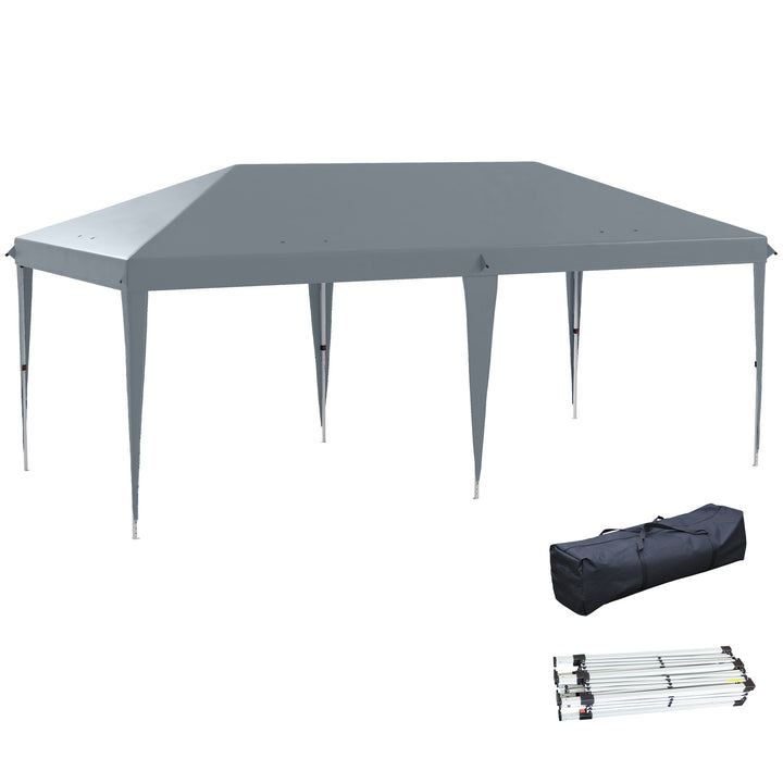Tenda Dobrável 585x295x270 cm Tenda de Jardim Portátil com Bolsa de Transporte Tecido Oxford Estrutura de Aço para Exterior Festas Acampamento Cinza