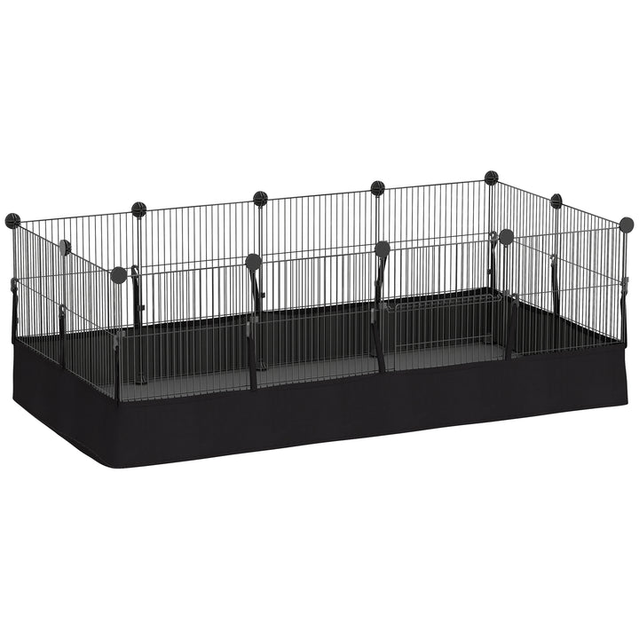 Gaiola Metálica Modular 12 Painéis para Pequenos Animais Forma Personalizável com Tapete Impermeável Parque para Porquinhos-da-Índia e Ouriços 120x60x40 cm Preto
