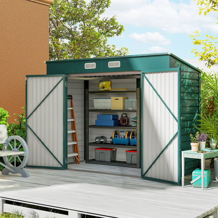 Abrigo de Jardim 2,7m² 249x121x183 cm Abrigo de Exterior com Porta Dupla 2 Ventilaç4oes e Trava Abrigo para Pátio Verde