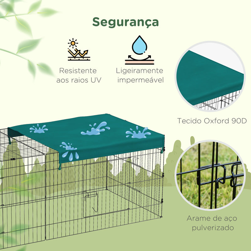 Gaiola para Animais Pequenos Gaiola para Roedores de Aço com Porta e Toldo para Coelhos Chinchilas Galinhas 220x85x70 cm Verde