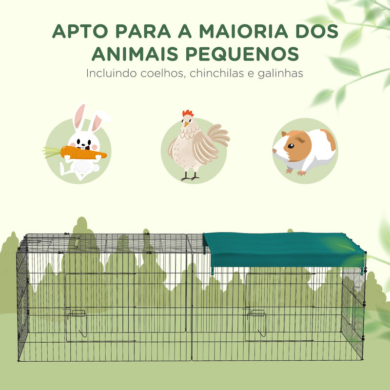 Gaiola para Animais Pequenos Gaiola para Roedores de Aço com Porta e Toldo para Coelhos Chinchilas Galinhas 220x85x70 cm Verde