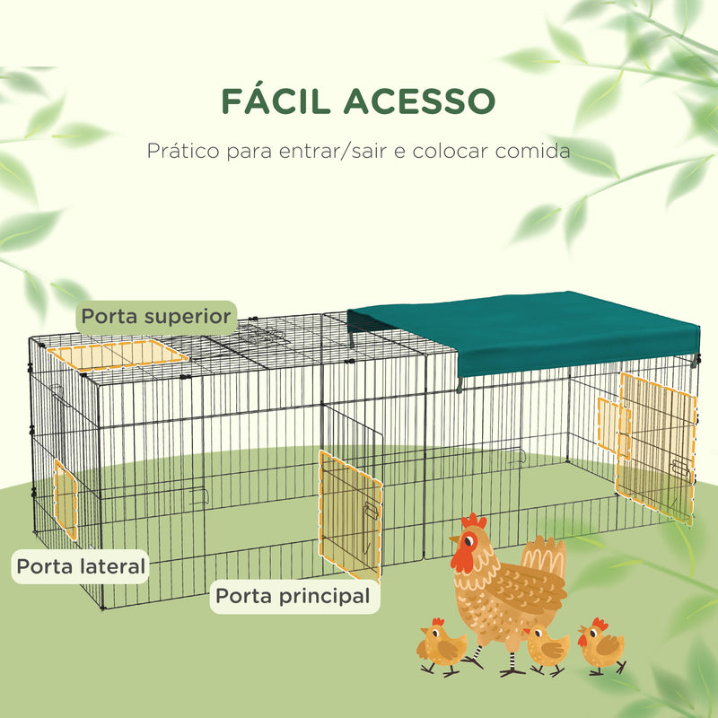 Gaiola para Animais Pequenos Gaiola para Roedores de Aço com Porta e Toldo para Coelhos Chinchilas Galinhas 220x85x70 cm Verde