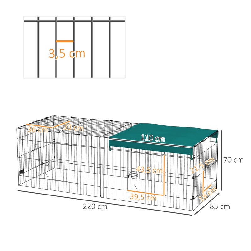 Gaiola para Animais Pequenos Gaiola para Roedores de Aço com Porta e Toldo para Coelhos Chinchilas Galinhas 220x85x70 cm Verde