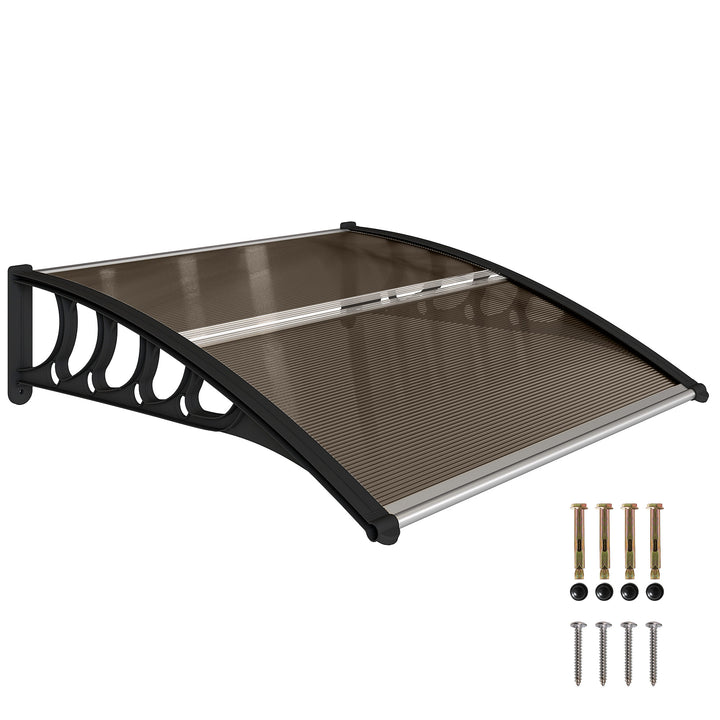 Marquise para Portas e Janelas 100x100x26cm Marquise com Proteção para Sol e Chuva com Painéis de Policarbonato Preto e Marrom