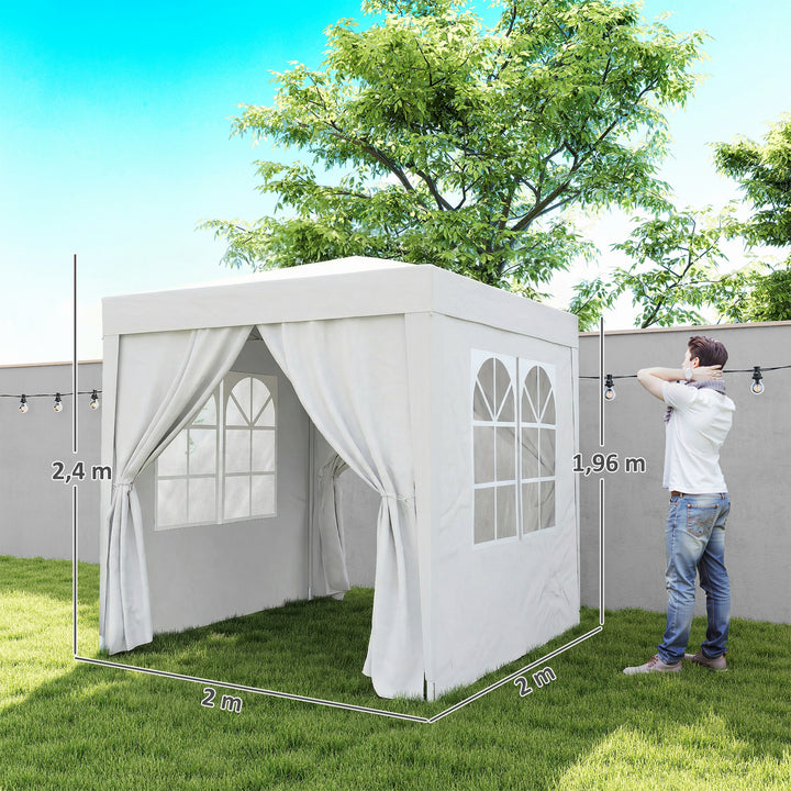 Tenda Dobrável 2x2 Tenda de Jardim com 4 Paredes Laterais Tecido Oxford 2 Portas 2 Janelas e Bolsa de Transporte para Exterior Terraço Campismo Festas Branco