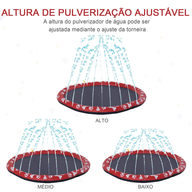 Splash Pad Tapete Aquático com Pulverizador Ø170 cm Tapete Anti-Respingos Piscina Portátil para Cães Vermelho