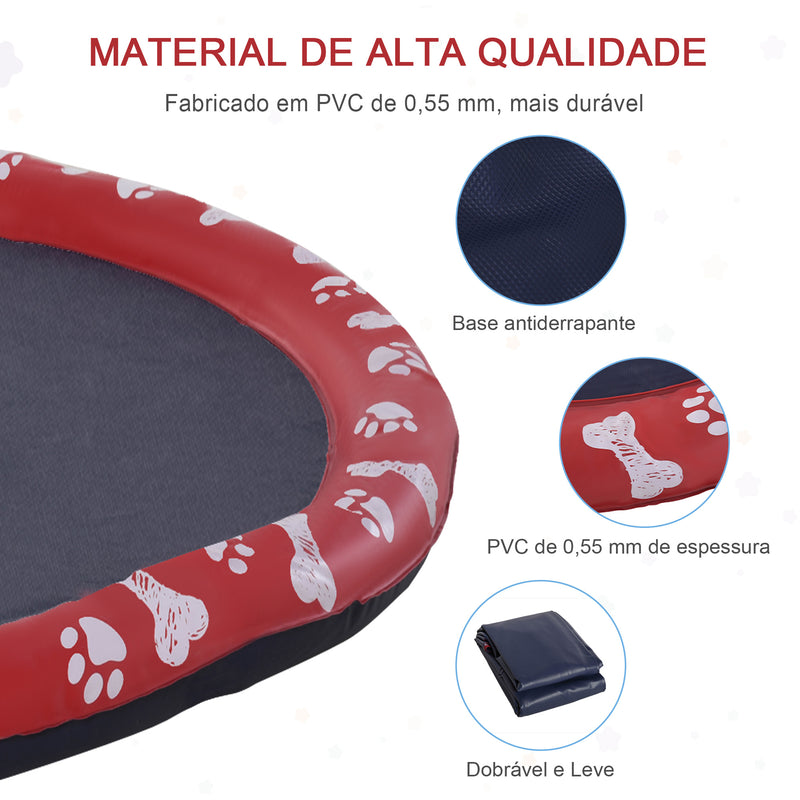 Splash Pad Tapete Aquático com Pulverizador Ø170 cm Tapete Anti-Respingos Piscina Portátil para Cães Vermelho