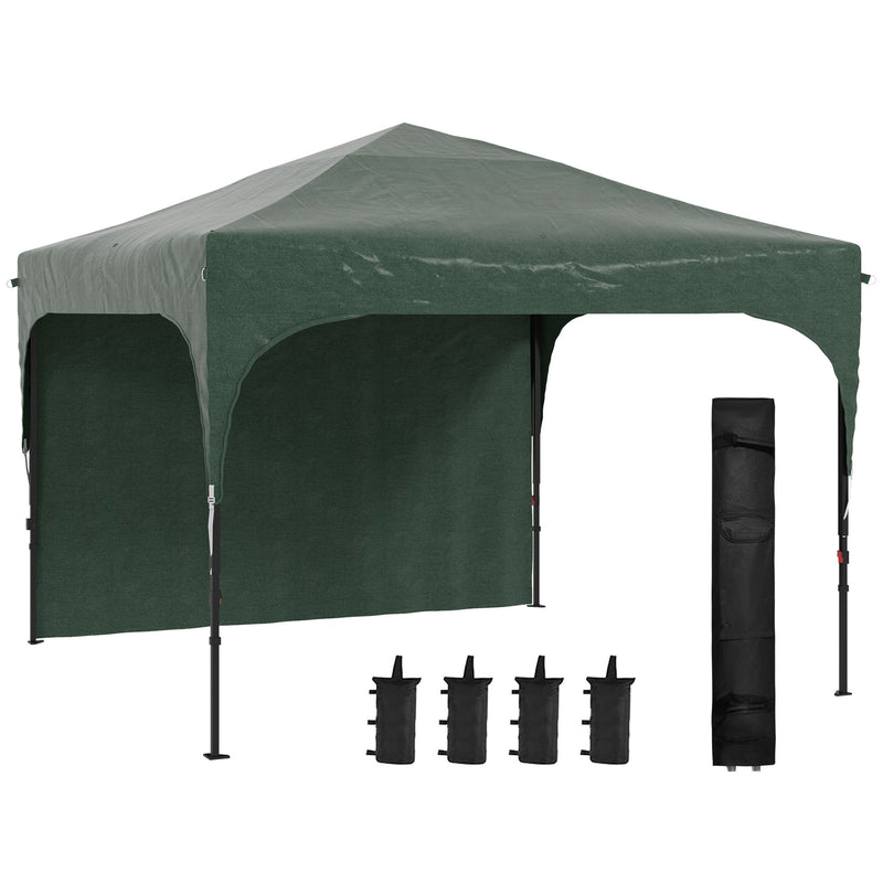 Tenda Dobrável 3x3m com Altura Ajustável Tenda de Jardim com 1 Parede Lateral Teto com Ventilação 4 Sacos de Areia e Bolsa de Transporte para Campismo Festas Verde