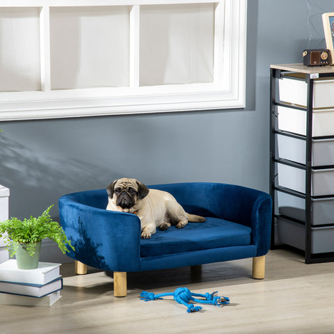 Sofá para Cães Pequenos Cama Elevada para Cães com Pés de Madeira Almofada Removível e Capa Lavável Carga 10 kg 86x55x33 cm Azul