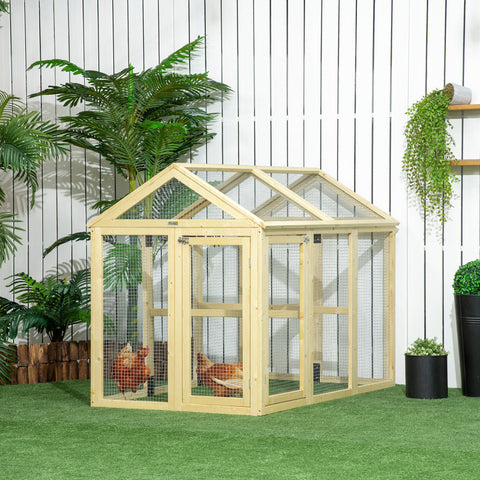 Galinheiro para Exterior 140x88,5x106 cm Galinheiro para 1-3 Galinhas com 3 Poleiros Estrutura de Madeira e 2 Portas com Fechadura para Pátio Madeira Clara