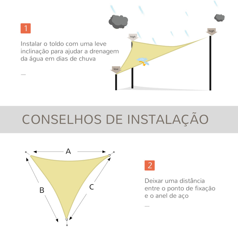 Vela de Sombra Triangular 6x6x6 m Toldo Vela de Poliéster com Proteção UV Aneis em Forma de D e Cordas para Jardim Pátio Piscina Areia