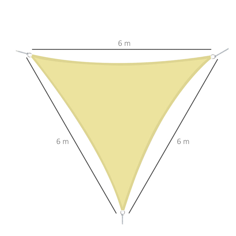 Vela de Sombra Triangular 6x6x6 m Toldo Vela de Poliéster com Proteção UV Aneis em Forma de D e Cordas para Jardim Pátio Piscina Areia