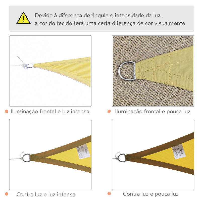 Vela de Sombra Triangular 6x6x6 m Toldo Vela de Poliéster com Proteção UV Aneis em Forma de D e Cordas para Jardim Pátio Piscina Areia