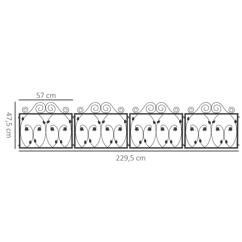 Vedação de Jardim Exterior com 4 Painéis 57x47,5 cm Vedações Decorativas de Jardim em Aço com Ângulo Ajustável para Pátio Terraço Preto