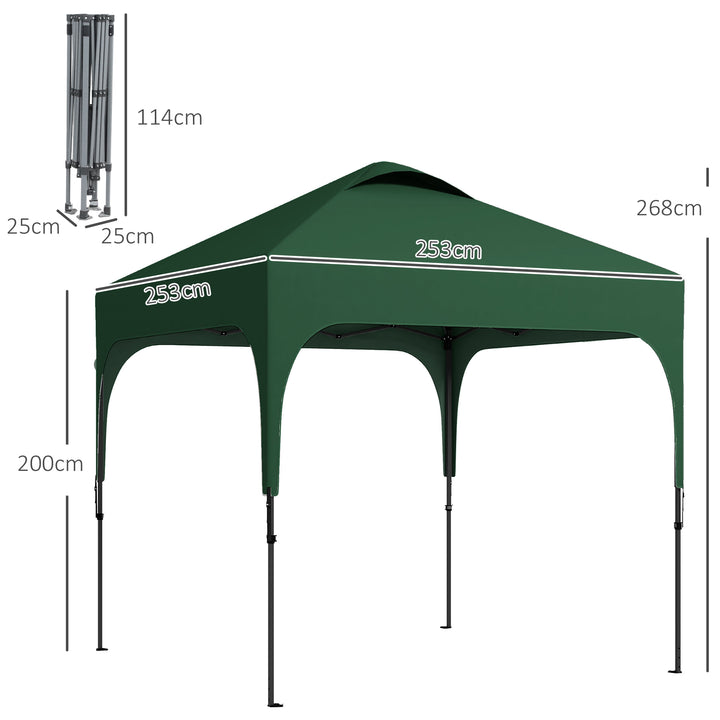 Tenda Dobrável 2,5x2,5x2,68cm Tenda de Jardim com Proteção UV 50+ Altura Ajustável com 4 Sacos de Areia e Bolsa de Transporte para Acampamento Festas Pátio Verde Escuro