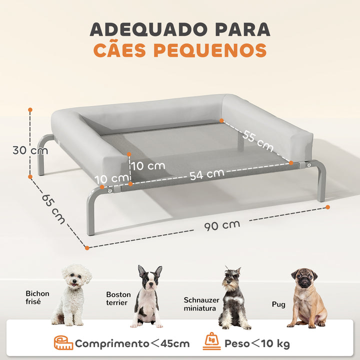 Cama Elevada para Cães com Latertais Amovíveis Cama Elevada para Cães Pequenos Portátil com Malha Respirável Estrutura de Aço para Interior e Exterior 90x65x30 cm Cinza Claro