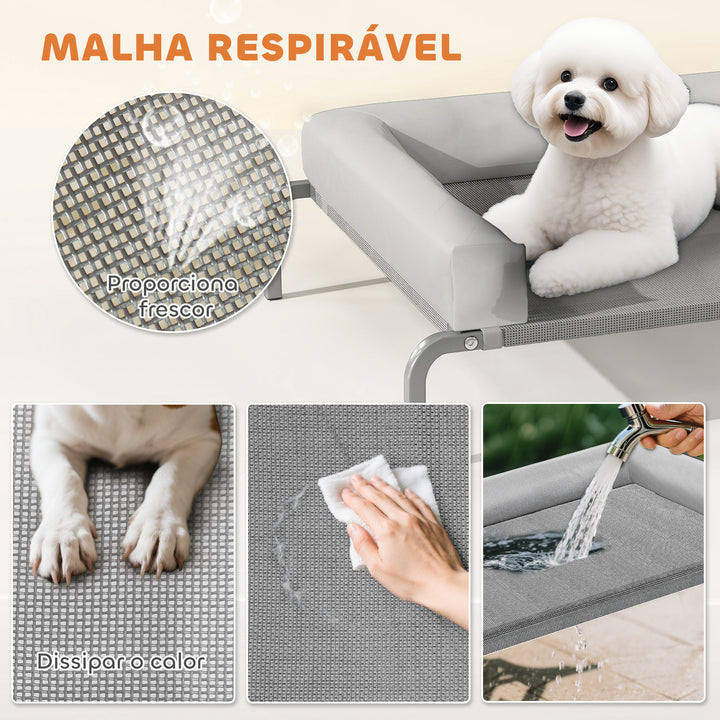 Cama Elevada para Cães com Latertais Amovíveis Cama Elevada para Cães Pequenos Portátil com Malha Respirável Estrutura de Aço para Interior e Exterior 90x65x30 cm Cinza Claro