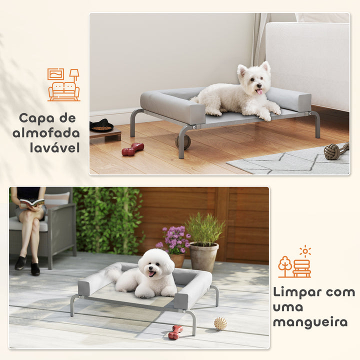 Cama Elevada para Cães com Latertais Amovíveis Cama Elevada para Cães Pequenos Portátil com Malha Respirável Estrutura de Aço para Interior e Exterior 90x65x30 cm Cinza Claro