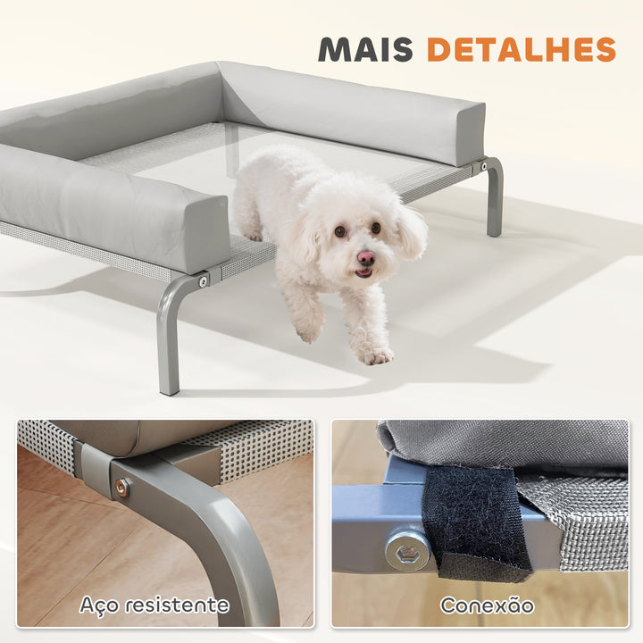Cama Elevada para Cães com Latertais Amovíveis Cama Elevada para Cães Pequenos Portátil com Malha Respirável Estrutura de Aço para Interior e Exterior 90x65x30 cm Cinza Claro