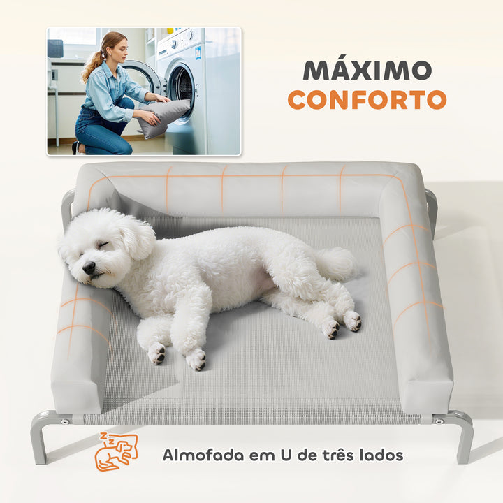 Cama Elevada para Cães com Latertais Amovíveis Cama Elevada para Cães Pequenos Portátil com Malha Respirável Estrutura de Aço para Interior e Exterior 90x65x30 cm Cinza Claro