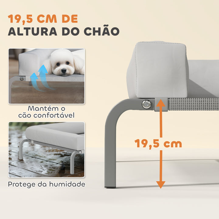 Cama Elevada para Cães com Latertais Amovíveis Cama Elevada para Cães Pequenos Portátil com Malha Respirável Estrutura de Aço para Interior e Exterior 90x65x30 cm Cinza Claro