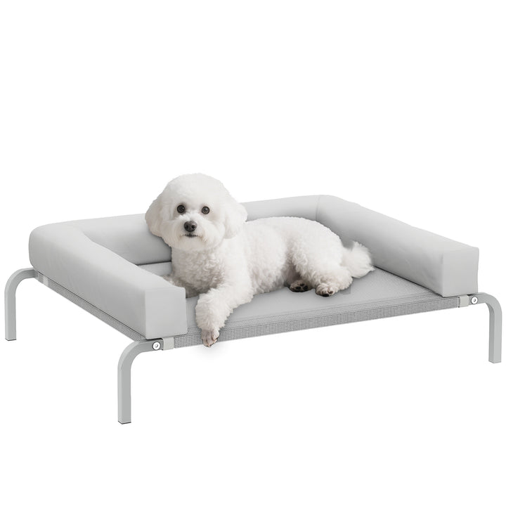 Cama Elevada para Cães com Latertais Amovíveis Cama Elevada para Cães Pequenos Portátil com Malha Respirável Estrutura de Aço para Interior e Exterior 90x65x30 cm Cinza Claro
