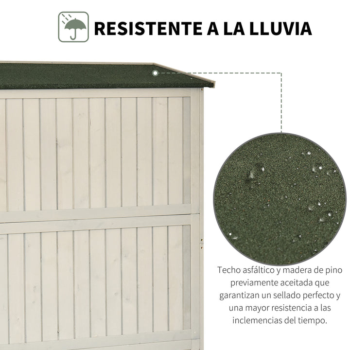 Abrigo de Jardim para Ferramentas Armário de Madeira para Exterior com Prateleira Dupla Porta Janelas e Teto Asfáltico 127,5x50x164cm Cinza