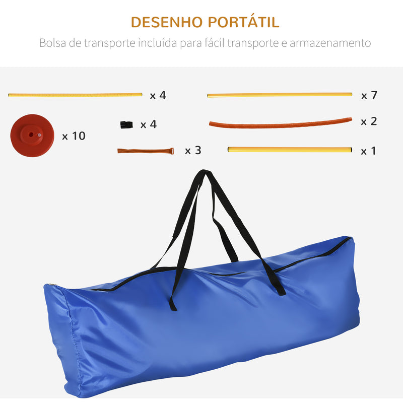 Conjunto de Treino de Agilidade para Cães de 3 Peças Kit Agility com Obstáculos de Salto Aro Poste com Altura Ajustável e Bolsa de Transporte Amarelo