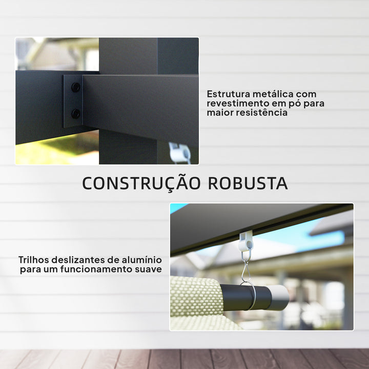 Pérgola com Teto Retrátil Pérgola de 390x293x220 cm Pérgola de Parede ou Independente com Lados Enroláveis Proteção UV30+ Pérgola para Jardim Patio Exterior Bege