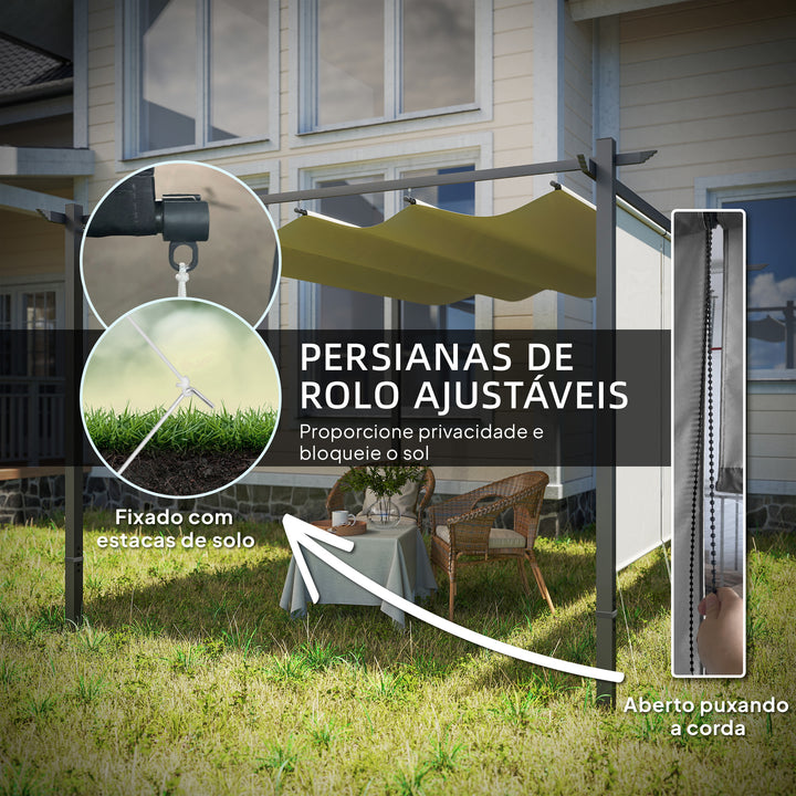 Pérgola com Teto Retrátil Pérgola de 390x293x220 cm Pérgola de Parede ou Independente com Lados Enroláveis Proteção UV30+ Pérgola para Jardim Patio Exterior Bege