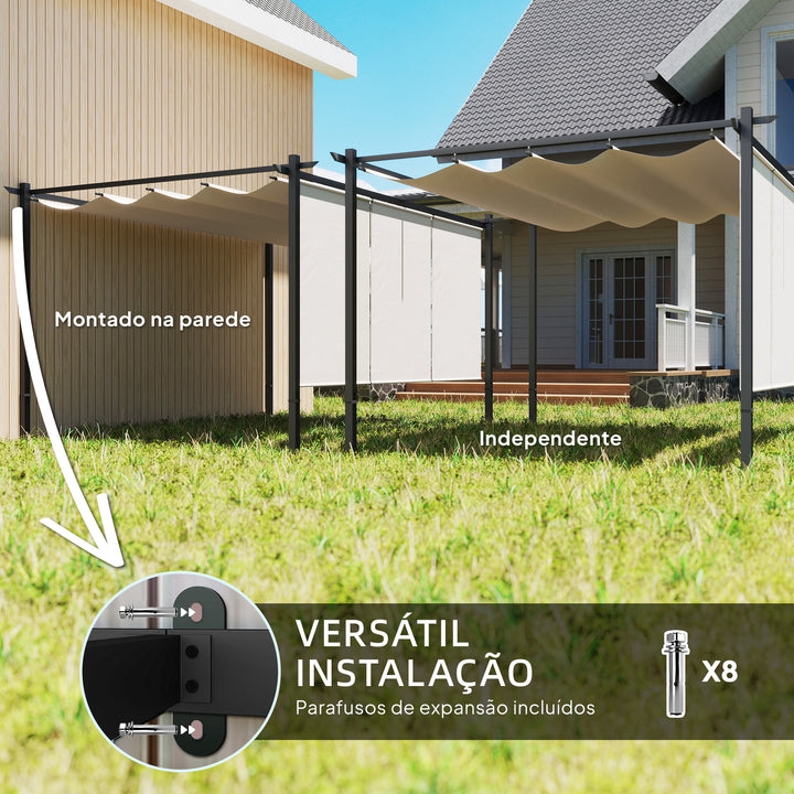 Pérgola com Teto Retrátil Pérgola de 390x293x220 cm Pérgola de Parede ou Independente com Lados Enroláveis Proteção UV30+ Pérgola para Jardim Patio Exterior Bege