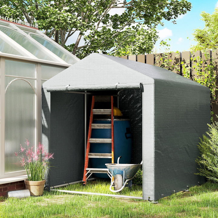 Abrigo para Ferramentas Bicicletas e Motos 1,6x2,2x1,7 cm Garagem Portátil com 2 Habitações Porta com Fecho de Correr Impermeável Anti-UV para Jardim Cinza Claro