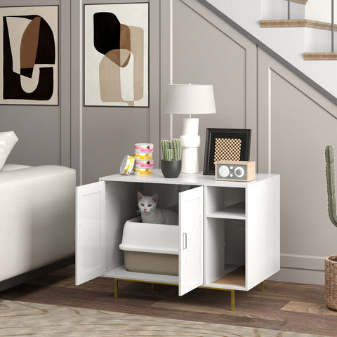 Móvel Caixa de Areia para Gatos Caixa de Areia para Gatos com Almofada para Arranhar e Compartimento de Arrumação Caixa de Areia para Gatos Sala de Estar Dormitório 80x50x61 cm Branco