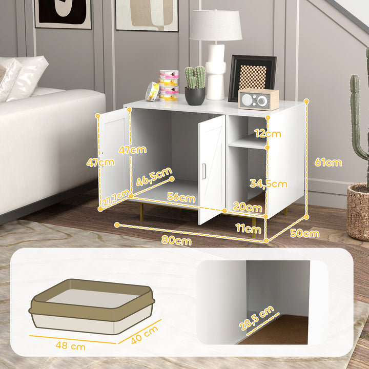 Móvel Caixa de Areia para Gatos Caixa de Areia para Gatos com Almofada para Arranhar e Compartimento de Arrumação Caixa de Areia para Gatos Sala de Estar Dormitório 80x50x61 cm Branco
