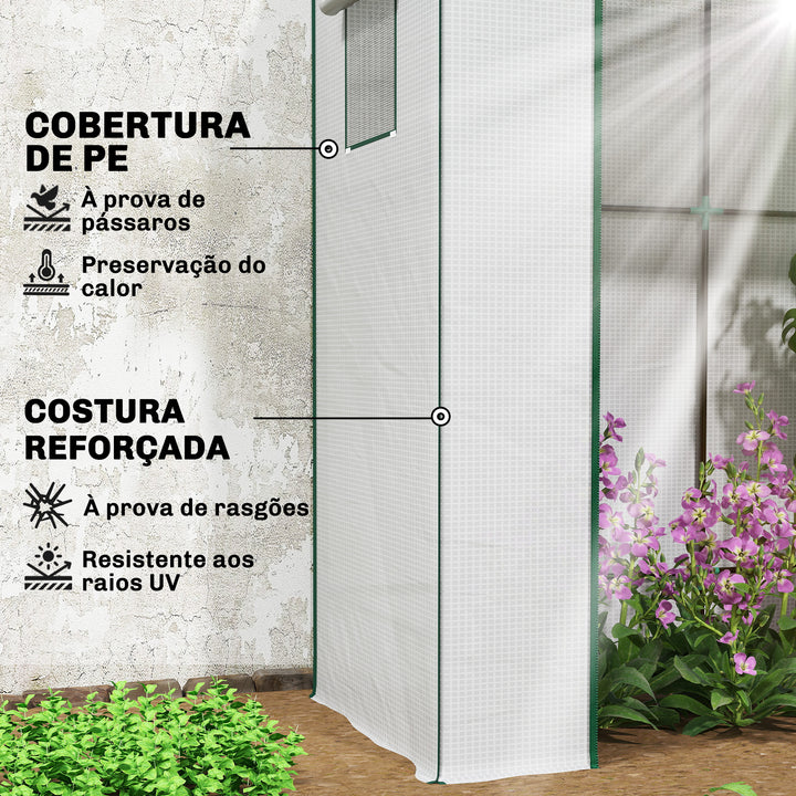 Estufa Pequena de Exterior com Janelas de Rede e Porta com Fecho de Correr Estrutura de Aço e Cobertura de PE 140g/m² para Cultivar Tomates, Plantas e Flores 196x77x197 cm Branco