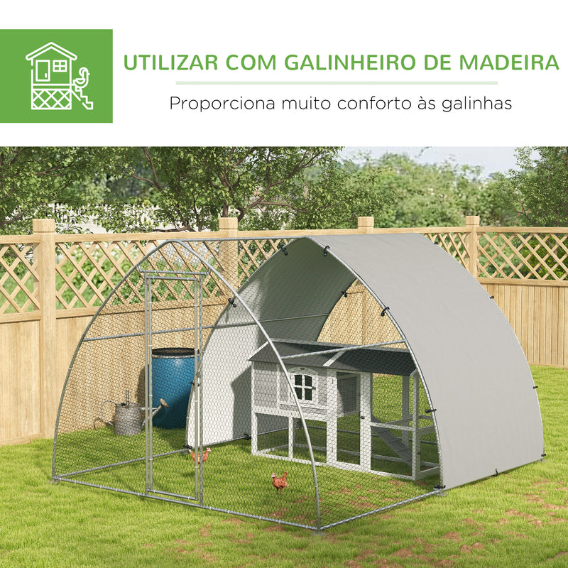 Galinheiro para Exterior 304x375x220 cm Galinheiro para Galinhas de Aço Galvanizado Cobertura de Tecido Oxford Resistente aos Raios UV e Impermeável para Pátio Prata