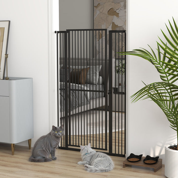Barreira para Cães Extra Alta Barreira para Cães com Largura Ajustável 77-104 cm Barreira de Segurança para Cães e Gatos com 2 Extensões e Porta para Escadas e Corredores Preto