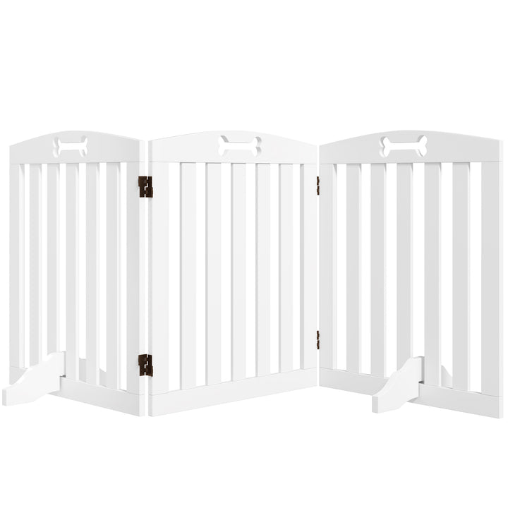 Barreira de Segurança Dobrável para Cães 155 cm Vedação para Cães Pequenos e Médios de 3 Painéis com Pés Removíveis Porta de Segurança para Animais de Estimação para Escada Corredor Branco
