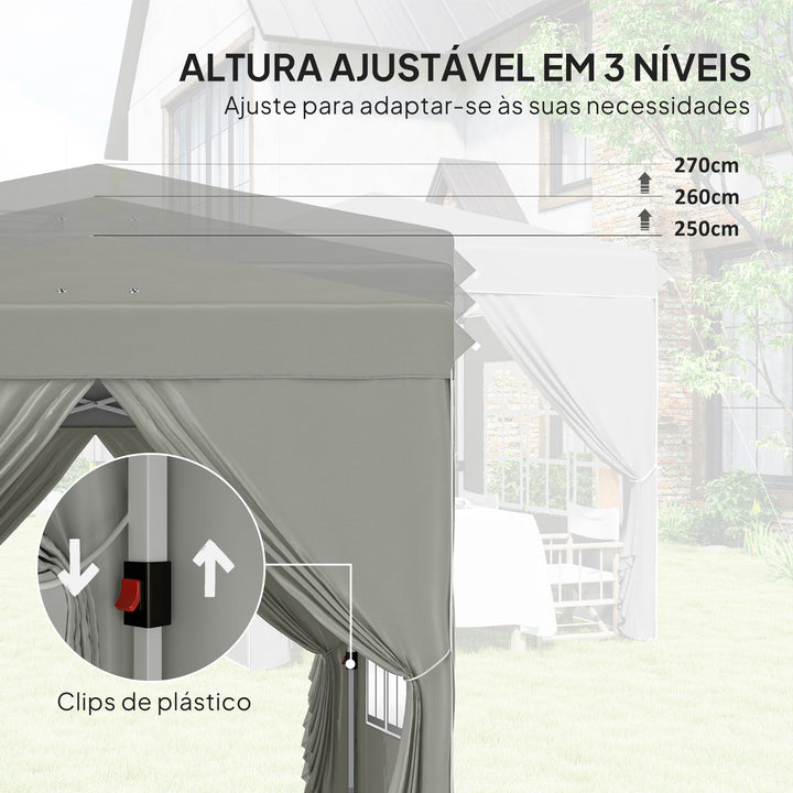 Tenda Dobrável Pop-up 2,5x2,5 m Gazebo com 4 Paredes Laterais Anti-UV e Bolsa de Transporte para Campismo e Festas, Cinzento