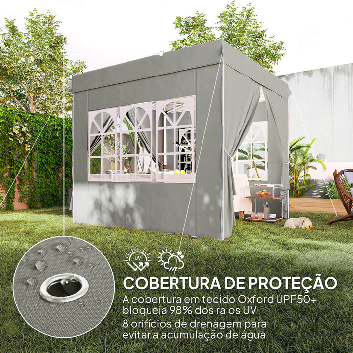 Tenda Dobrável Pop-up 2,5x2,5 m Gazebo com 4 Paredes Laterais Anti-UV e Bolsa de Transporte para Campismo e Festas, Cinzento