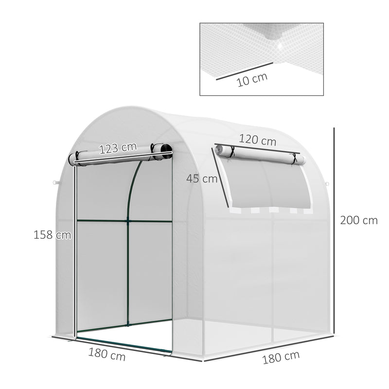 Estufa de Jardim 180x180x200 cm Estufa Tipo Túnel Pequena com Porta Enrolável e Janela de Malha para Cultivar Plantas Flores Branco