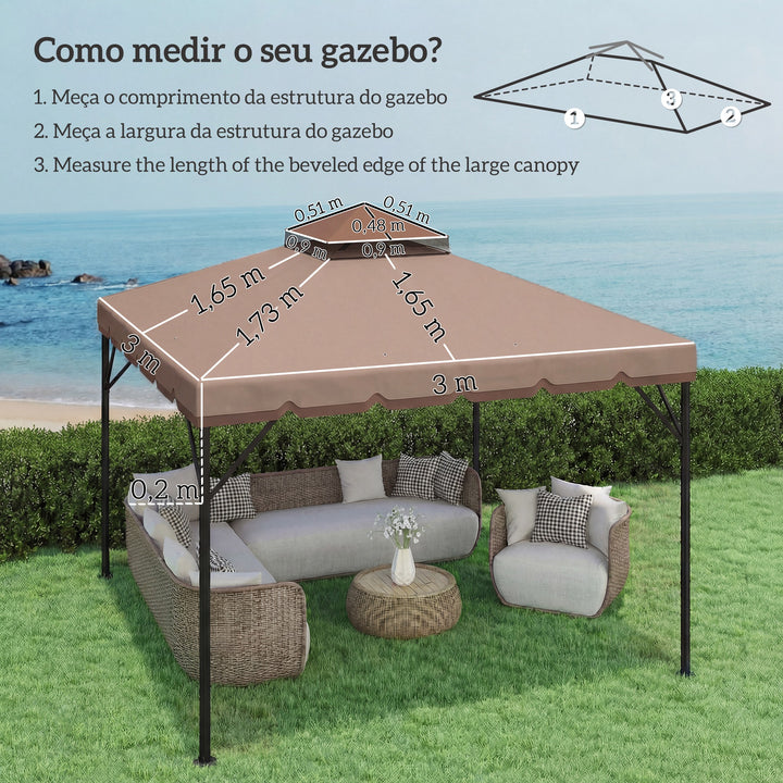 Teto de Substituição para Pérgola 3x3 m Cobertura com Teto Duplo 8 Orifícios de Drenagem e Proteção UPF 30+ APENAS Toldo de Substituição Caqui