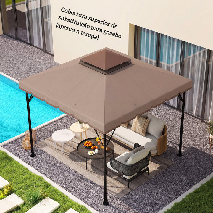 Teto de Substituição para Pérgola 3x3 m Cobertura com Teto Duplo 8 Orifícios de Drenagem e Proteção UPF 30+ APENAS Toldo de Substituição Caqui